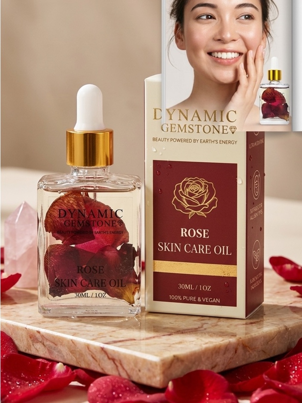 Dynamic Gemstone Rose Skin Care Oil ~ Retail $550